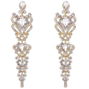 Yellow Gold with White Diamond Austrian Crystal Floral Knot Chandelier Earrings